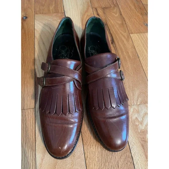 Vintage Leather Joan & David Handmade in Italy Brown Oxford 7.5 Narrow Fringe - Picture 2 of 8